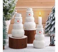 Mumufy 3Pcs Christmas Snowman Taper Holder Vintage Christmas Snowman Candle Stand Ceramic Decorative Candlestick for Xmas Holiday Wedding Party Decor Home Fireplace Dining Room Table Centerpiece