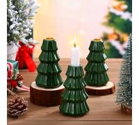 Mumufy 3pcs Christmas Tree Taper Holder Vintage Christmas Tree Candle Stand Ceramic Decorative Candlestick for Xmas Holiday Wedding Party Decor Home Fireplace Dining Room Table Centerpiece