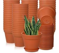 Mumufy 54 Pack 4 Inch Plant Pots Bulk Small Planter with Drainage Hole and Saucer Small Plastic Pots for Flowers Succulent Cactus and All House Indoor(Terracotta)