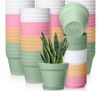 Mumufy 54 Pack 4 Inch Plant Pots Bulk Small Planter with Drainage Hole and Saucer Small Plastic Pots for Flowers Succulent Cactus and All House Indoor(Colorful)