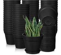Mumufy 54 Pack 4 Inch Plant Pots Bulk Small Planter with Drainage Hole and Saucer Small Plastic Pots for Flowers Succulent Cactus and All House Indoor(Black)