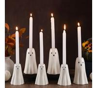 Mumufy 6 Pcs Halloween Ghost Candlestick Holder Ceramic Ghost Shape Candle Stick Holder Halloween Taper Candleholder Decorative Centerpiece for Table Wedding Holiday Office Home Decor Gift, Mixed Size