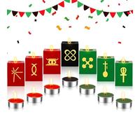 Mumufy 7 Sets Kwanzaa Tea Light Candles with Wooden Cube Candle Holders Kwanzaa Kinara Sets Double Sided Printing Kwanzaa Celebration Decorations Kwanzaa Ornaments Party Favors Table Decorations