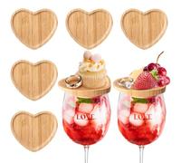 Mumufy 8 Pcs 4 Inch Natural Bamboo Wine Glass Charcuterie Board Topper Heart Shaped Dual Use Wine Glass Topper Appetizer Plates for Family Gathering, Restaurant, Bar