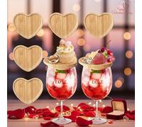 Mumufy 8 Pcs 4 Inch Natural Bamboo Wine Glass Charcuterie Board Topper Heart Shaped Dual Use Wine Glass Topper Appetizer Plates for Family Gathering, Restaurant, Bar