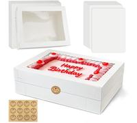 MUMULULU 12 PCS 14x10x4 Inch Cake Boxes with Cake Board White Sheet Rectangular Bakery Boxes Large Treat Box for Donuts Cookies Dessert Cupcakes Pastry Baking Pie Packaging