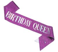 MUMUNN Birthday Queen Sash, Dazzle Foil Letter Glitter Purple Birthday Sash for Women Girl 21st 30th 40th 50th 60th Gifts Funny Bday Gifts Party Favors Photo Prop