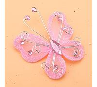 Mumusuki 24Pcs Mesh Decorations Wire Glitter Sheer Butterflies for Wedding Party Clothing Wall Door Decoration Supplies in White Blue Red (Pink)