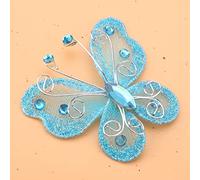 Mumusuki 24Pcs Mesh Decorations Wire Glitter Sheer Butterflies for Wedding Party Clothing Wall Door Decoration Supplies in White Blue Red (Blue)
