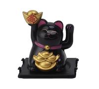 Mumusuki 2in Lucky Cat Waving Arm Set, Solar Powered Cute Waving Cat Waving Arm for Fortune Money and Good Luck Solar Fortune Cat Statue Decorations for Decorating Front Desk (Black)