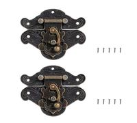 Mumusuki 2PCS Vintage Latch Hasp, Antique Embossing Decorative Hasp Clasp Latch Lock with Screws Zinc Alloy Hardware for Small Wooden Jewelry Box Suitcase Cabinet