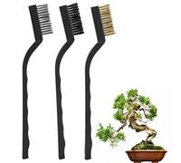 Mumusuki 3pcs Wire Brush Set Mini Wire Brush with Plastic Handle for Cleaning Tree Trunk Burr Bonsai Brush Garden Cleaning Tool