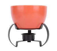 Mumusuki Fondue Set, Ceramic Pot with Metal Stand, 4 Forks, Perfect for Cheese, Chocolate, Ice Cream Parties and Family Gatherings (Orange)