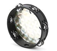 Mumusuki Hand Tambourine 8-inch Double Row Jingles Percussion Instrument with Prototype Design Soft Drumhead for Kids Musical Education (Golden squares)