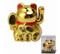 Mumusuki Lucky Cat Waving Arm Set, Solar Powered Cute Waving Cat Maneki Neko Waving Arm for Fortune Money and Good Luck Solar Fortune Cat Statue Decorations for Decorating Front Desk (Gold)