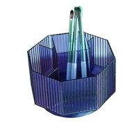 Mumusuki Makeup Brush Holder, 360 Degree Rotating Compartment Large Capacity Cosmetic Organizer, Plastic Desktop Storage for Home, Office, Living Room (Blue)