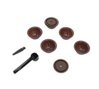Mumusuki Reusable Coffee Pods Kit, 5 Pcs Empty Refillable Coffee Capsules with 2 Pcs Reusable Coffee Capsule Lids, Spoon and Brush, for Nestle Vertuolines Coffee Machines (Brown)