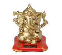 Mumusuki Solar Powered Ganesh Statue for Car Dashboard Home Temple Decor, Hindu Elephant Idol Buddha Sculpture Cute Ganesha Figurine (Gold)