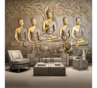 MUMUWUSG 3D Effect Photo Wallpaper Golden Pattern Buddha Pattern Wallpaper 3D Panoramic Wall Tapestry Photo Wallpaper Mural Large Mural Bedroom Eco-Friendly Wallpaper Decoration 250X200Cm