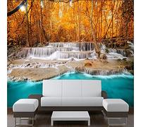 MUMUWUSG 3D Non-Woven Wallpaper Autumn Maple Stream Scenery Panoramic Murals Wall Decoration 3D Wallpaper Living Room The Wall for Bedroom Living Room Corridor Wall Poster 140X70Cm