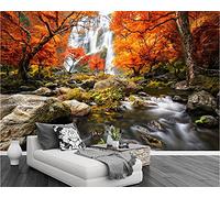 MUMUWUSG 3D Non-Woven Wallpaper Autumn Maple Stream Scenery Panoramic Murals Wall Decoration 3D Wallpaper Living Room The Wall for Bedroom Living Room Corridor Wall Poster 360X230Cm
