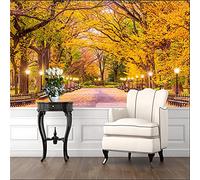 MUMUWUSG 3D Non-Woven Wallpaper Autumn Maple Trail Scenery Panoramic Murals Wall Decoration 3D Wallpaper Living Room The Wall for Bedroom Living Room Corridor Wall Poster 200X150Cm