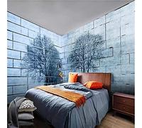 MUMUWUSG 3D Non-Woven Wallpaper Blue Simple Plants Trees Panoramic Murals Wall Decoration 3D Wallpaper Living Room The Wall for Bedroom Living Room Corridor Wall Poster 300X210Cm