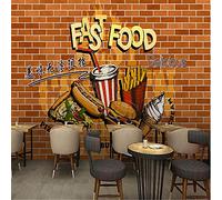 MUMUWUSG 3D Non-Woven Wallpaper Golden Letters Restaurant French Fries Panoramic Murals Wall Decoration 3D Wallpaper Living Room The Wall for Bedroom Living Room Corridor Wall Poster 250X200Cm