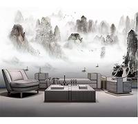 MUMUWUSG 3D Non-Woven Wallpaper Gray Smoke Mountains Landscape Panoramic Murals Wall Decoration 3D Wallpaper Living Room The Wall for Bedroom Living Room Corridor Wall Poster 200X150Cm