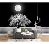 MUMUWUSG 3D Non-Woven Wallpaper Gray Trees Moon Animals Panoramic Murals Wall Decoration 3D Wallpaper Living Room The Wall for Bedroom Living Room Corridor Wall Poster 460X280Cm