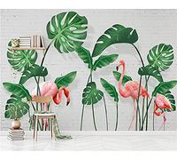 MUMUWUSG 3D Non-Woven Wallpaper Green Plants Animals Flamingos Panoramic Murals Wall Decoration 3D Wallpaper Living Room The Wall for Bedroom Living Room Corridor Wall Poster 300X210Cm