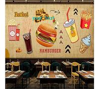MUMUWUSG 3D Non-Woven Wallpaper Restaurant Burger Fruit Drink Panoramic Murals Wall Decoration 3D Wallpaper Living Room The Wall for Bedroom Living Room Corridor Wall Poster 200X150Cm