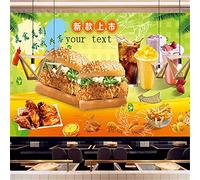 MUMUWUSG 3D Non-Woven Wallpaper Restaurant Burger Pizza Food Panoramic Murals Wall Decoration 3D Wallpaper Living Room The Wall for Bedroom Living Room Corridor Wall Poster 250X200Cm