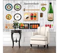 MUMUWUSG 3D Non-Woven Wallpaper Restaurant Japan Cuisine Sushi Panoramic Murals Wall Decoration 3D Wallpaper Living Room The Wall for Bedroom Living Room Corridor Wall Poster 300X210Cm