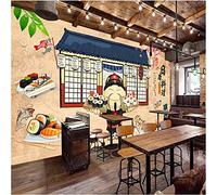 MUMUWUSG 3D Non-Woven Wallpaper Restaurant Japan Cuisine Sushi Panoramic Murals Wall Decoration 3D Wallpaper Living Room The Wall for Bedroom Living Room Corridor Wall Poster 300X210Cm