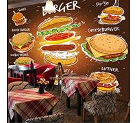 MUMUWUSG 3D Non-Woven Wallpaper Restaurant Pizza Burger Food Panoramic Murals Wall Decoration 3D Wallpaper Living Room The Wall for Bedroom Living Room Corridor Wall Poster 460X280Cm