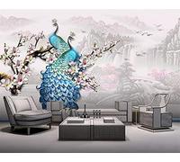 MUMUWUSG 3D Non-Woven Wallpaper White Flower Animal Peacock Panoramic Murals Wall Decoration 3D Wallpaper Living Room The Wall for Bedroom Living Room Corridor Wall Poster 460X280Cm