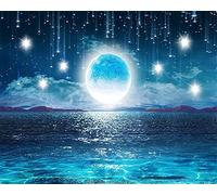 MUMUWUSG Art Mural - Self-Adhesive Mural Wall Art Blue Moon Ocean Landscape Wallpaper Photoposter Decor Living Room Bedroom Children’S Room Murals Wall Decoration 250X200Cm
