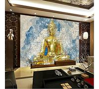 MUMUWUSG Art Mural - Self-Adhesive Mural Wall Art Golden Pattern Buddha Sculpture Wallpaper Photoposter Decor Living Room Bedroom Children’S Room Murals Wall Decoration 140X70Cm
