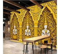MUMUWUSG Art Mural - Self-Adhesive Mural Wall Art Golden Pattern Buddha Sculpture Wallpaper Photoposter Decor Living Room Bedroom Children’S Room Murals Wall Decoration 250X200Cm