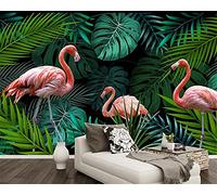 MUMUWUSG Art Mural - Self-Adhesive Mural Wall Art Green Plants Animals Flamingos Wallpaper Photoposter Decor Living Room Bedroom Children’S Room Murals Wall Decoration 300X210Cm