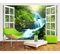 MUMUWUSG Art Mural - Self-Adhesive Mural Wall Art Green Plants Trees Streams Wallpaper Photoposter Decor Living Room Bedroom Children’S Room Murals Wall Decoration 360X230Cm