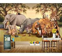 MUMUWUSG Art Mural - Self-Adhesive Mural Wall Art Green Trees Animals Landscape Wallpaper Photoposter Decor Living Room Bedroom Children’S Room Murals Wall Decoration 200X150Cm