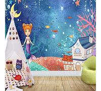 MUMUWUSG Mural Wallpaper Photo Poster Wall Decoration Hd Print Blue Ocean Animals Mermaid Background Wall Background Painting Panorama 3D Wall Mural Wallpaper 360X230Cm
