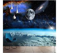 MUMUWUSG Mural Wallpaper Photo Poster Wall Decoration Hd Print Blue Planet Milky Way Landscape Background Wall Background Painting Panorama 3D Wall Mural Wallpaper 300X210Cm