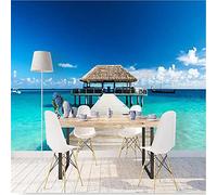 MUMUWUSG Mural Wallpaper Photo Poster Wall Decoration Hd Print Blue Sky Beach Building Background Wall Background Painting Panorama 3D Wall Mural Wallpaper 250X200Cm