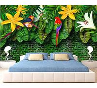 MUMUWUSG Mural Wallpaper Photo Poster Wall Decoration Hd Print Green Plant Flower Parrot Background Wall Background Painting Panorama 3D Wall Mural Wallpaper 300X210Cm