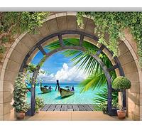 MUMUWUSG Mural Wallpaper Photo Poster Wall Decoration Hd Print Green Plants Beach Scenery Background Wall Background Painting Panorama 3D Wall Mural Wallpaper 300X210Cm