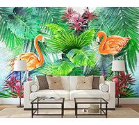 MUMUWUSG Mural Wallpaper Photo Poster Wall Decoration Hd Print Green Plants Flowers Flamingos Background Wall Background Painting Panorama 3D Wall Mural Wallpaper 140X70Cm