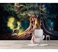 MUMUWUSG Mural Wallpaper Photo Poster Wall Decoration Hd Print Green Trees Houses Animals Background Wall Background Painting Panorama 3D Wall Mural Wallpaper 200X150Cm